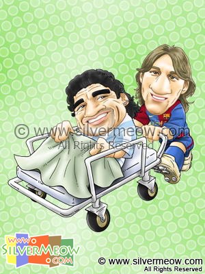 Soccer Player Caricature - Lionel Messi and Diego Maradona (Barcelona)